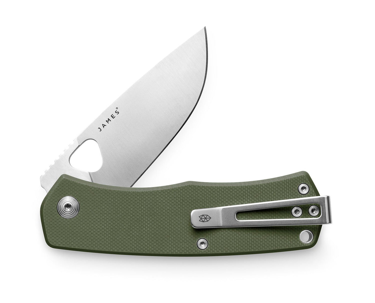 The Folsom EDC folding liner lock pocket knife with a OD green handle and stainless steel blade.