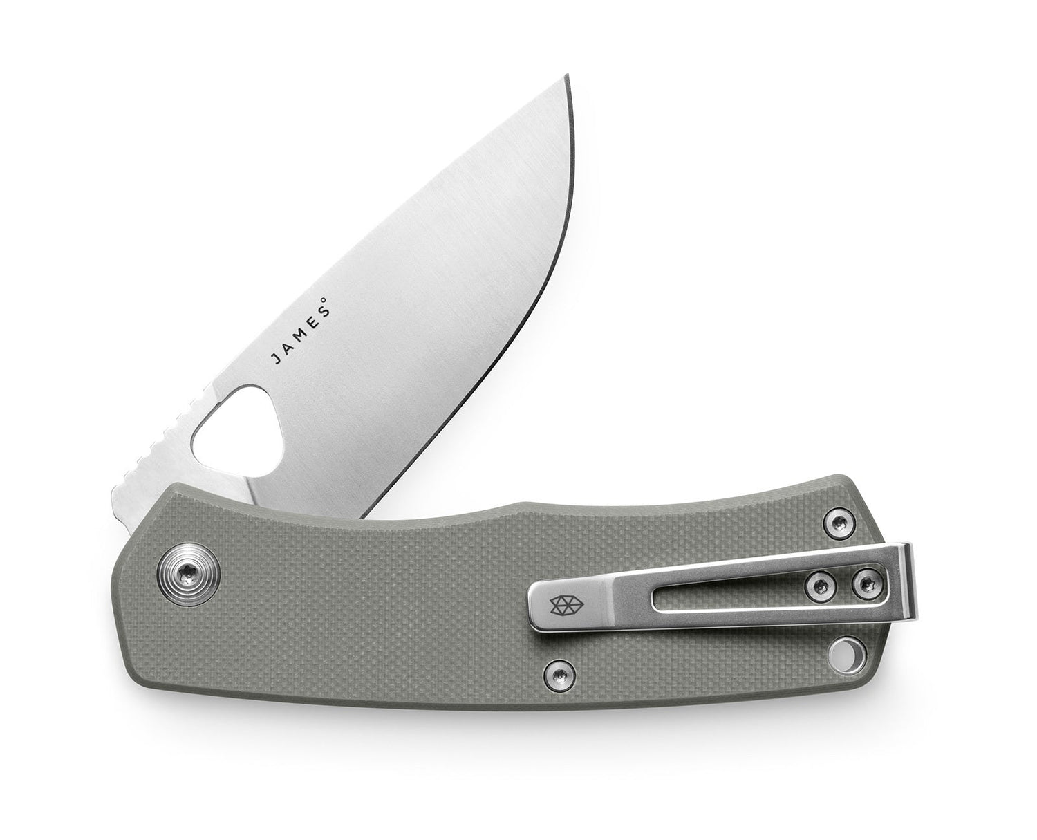 The FolsomEDC folding liner lock pocket knife with a primer gray handle and stainless steel blade.