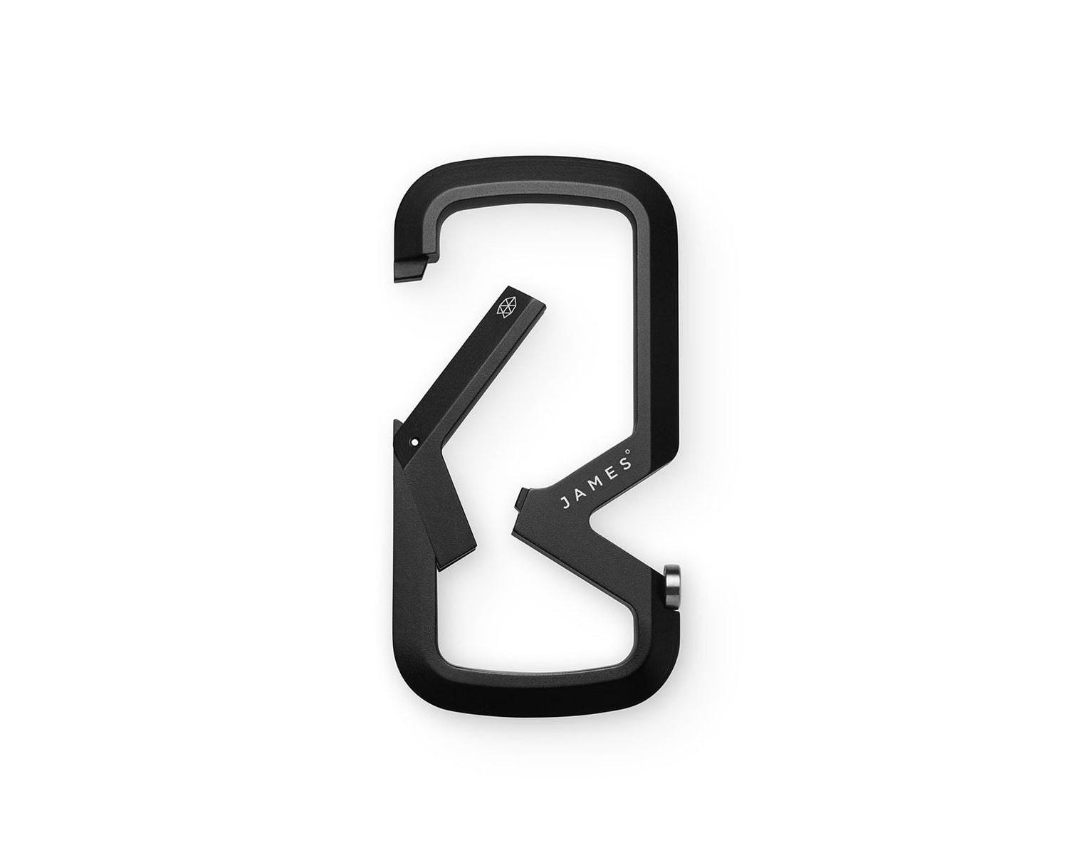 The Mehlville EDC keychain carabiner in black with clasp open