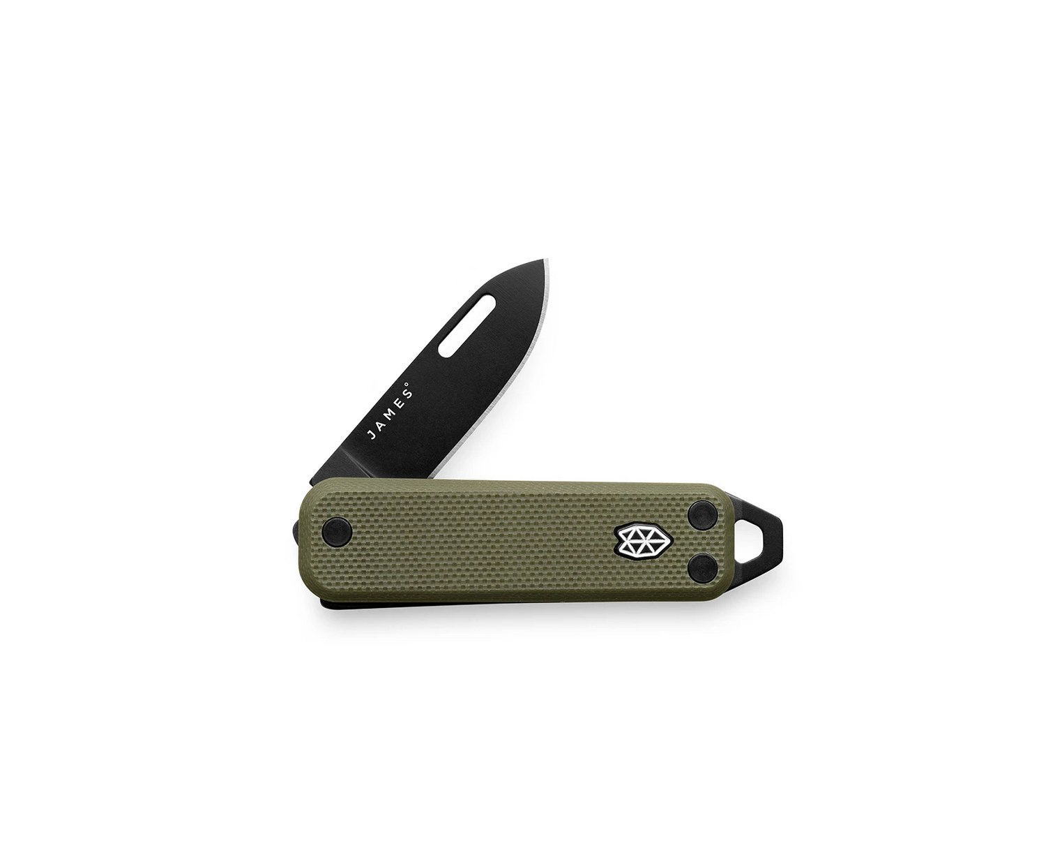 The Elko EDC keychain slip joint folding pocket knife with OD green handle and a black stainless steel blade.