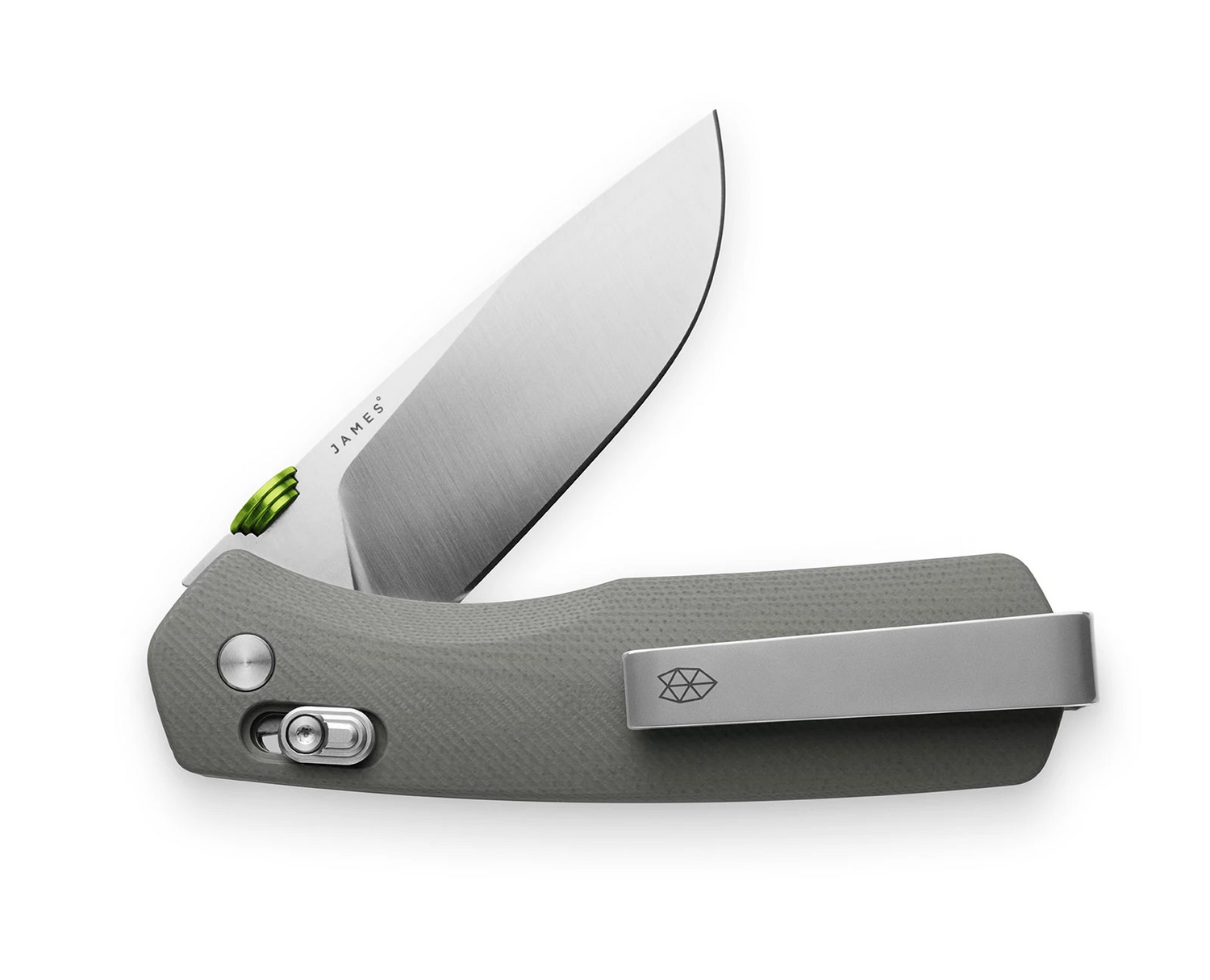 The Carter EDC slide lock folding pocket knife in primer gray and stainless steel.