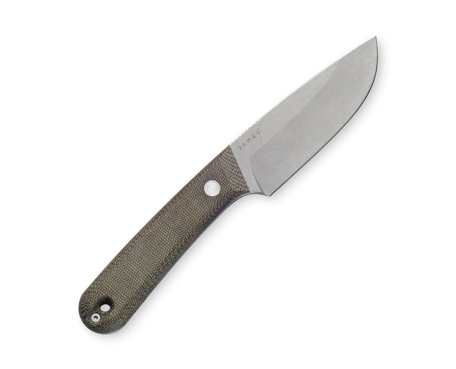The Hell Gap fixed blade camping knife with OD green micarta handle and stainless steel blade.